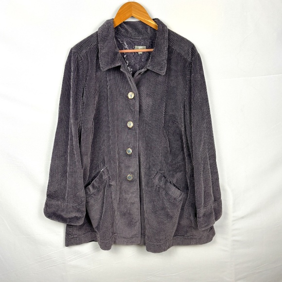 J Jill Womens Corduroy/ Velvet Chore Coat XL Collar Grey Barn Garden Cabincore - Picture 1 of 8